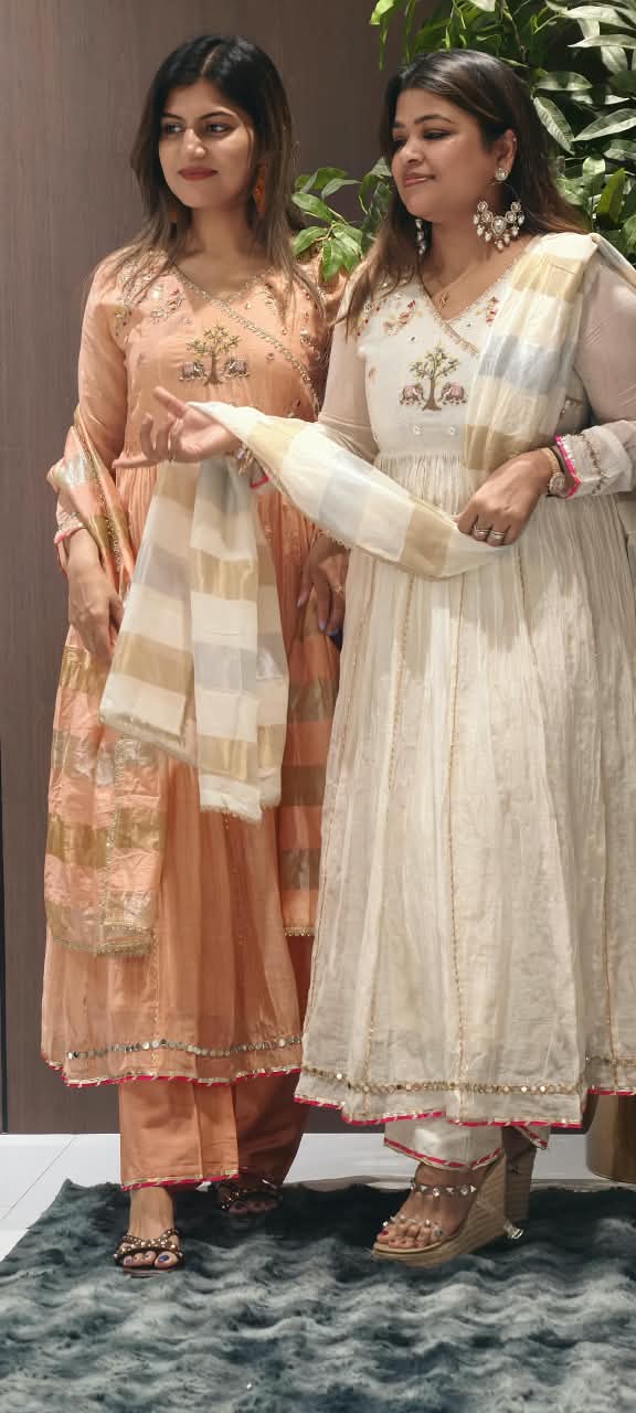 Banarasi Mul-Chanderi Tree Of Life Angrakha Embroidered Joint Anarkali Full Suit Set With Dupatta-16282
