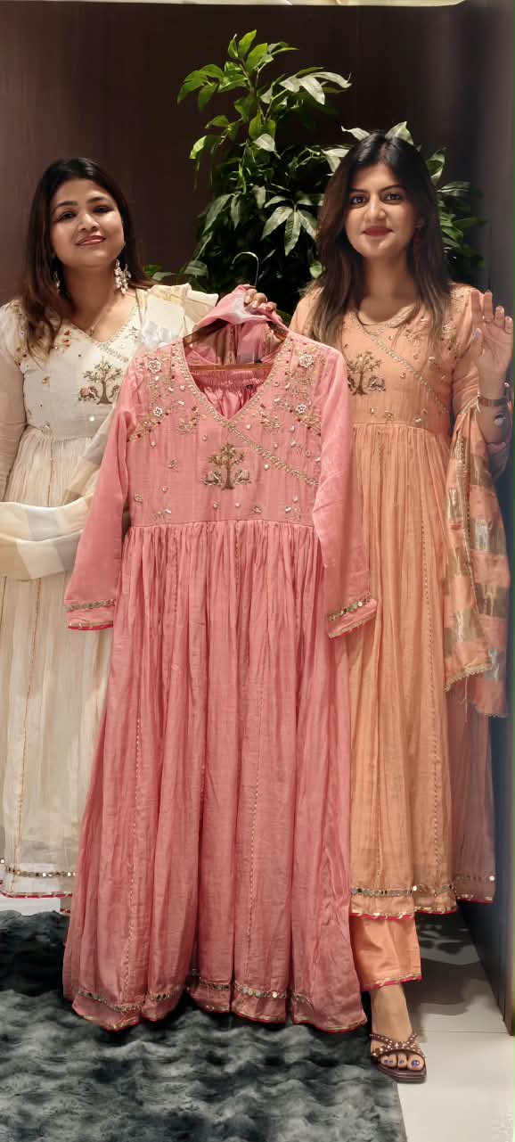 Banarasi Mul-Chanderi Tree Of Life Angrakha Embroidered Joint Anarkali Full Suit Set With Dupatta-16282