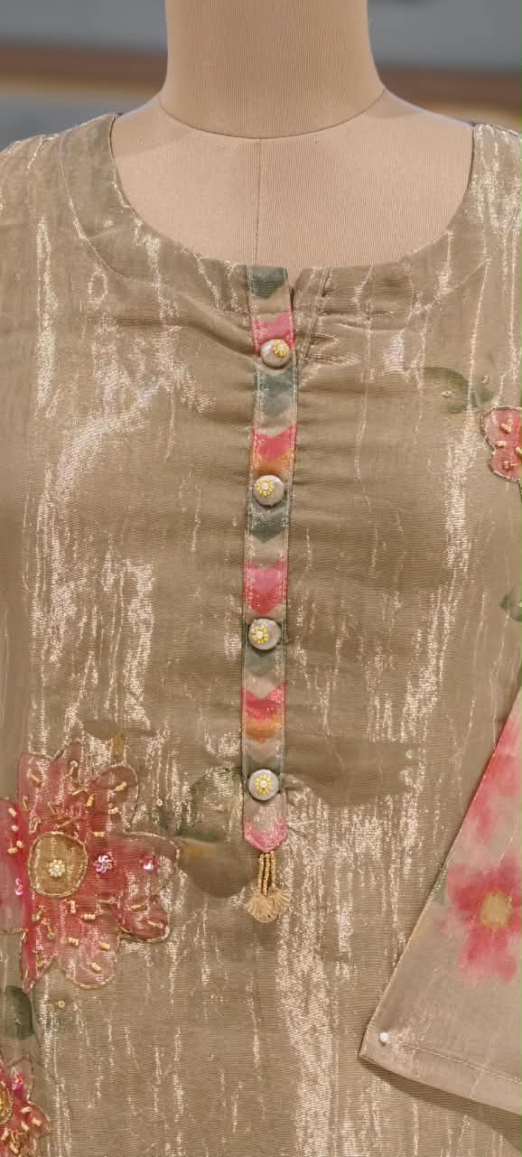 Cute Floral Prints With Delicate Embroidery Outlines Crush Tissue Full Suit Set With Dupatta- 16311