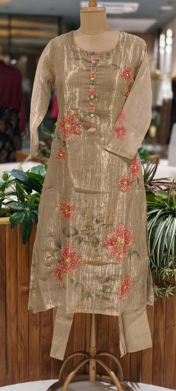 Cute Floral Prints With Delicate Embroidery Outlines Crush Tissue Full Suit Set With Dupatta- 16311