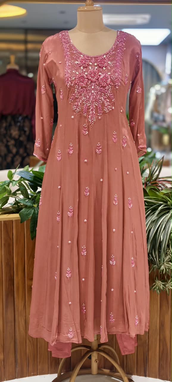 Sequin Elegance Premium Embroidered Yoke Chinon Anarkali Full Suit Set With Dupatta- 16314