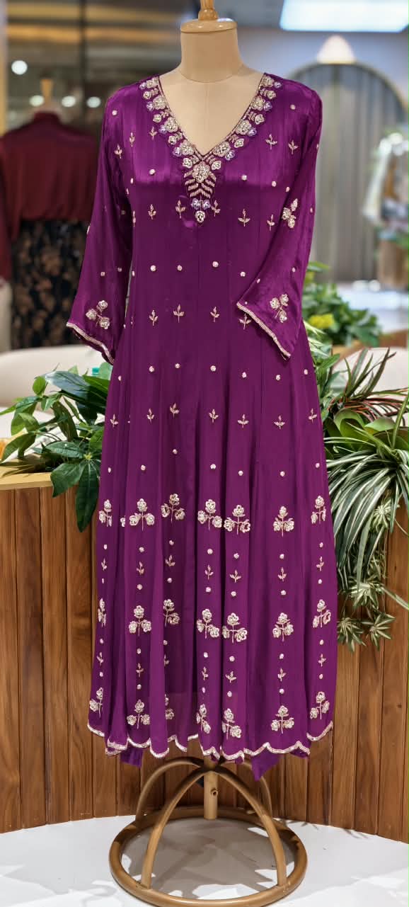 Vibrant Tone Cut-Dana Elegance Panel Anarkali Full Suit Set With Dupatta In Chinon Fabric- 16327