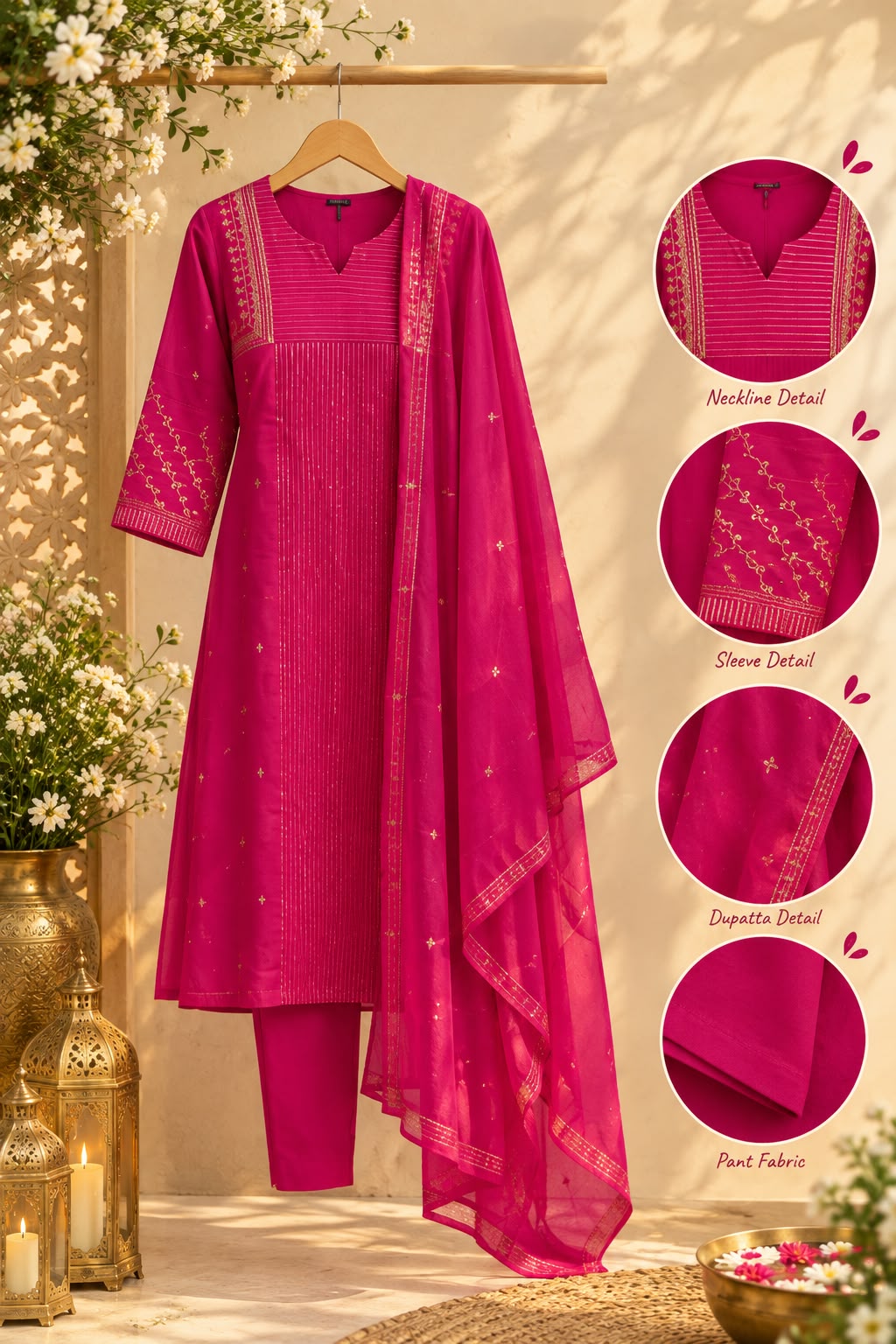 Banarasi Mul Chanderi Golden Striped Zardosi Embroidered A-Line Full Suit Set With Matching Dupatta- 15803 Dispatching After 15 Days