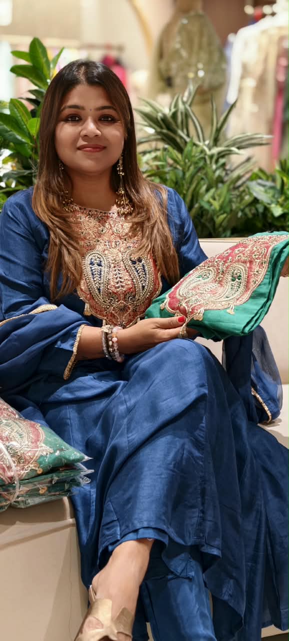 Mango Buti Dabka Brocade Embroidered Yoke Panel Pure Silk Anarkali Full Suit Set With Dupatta- 16378