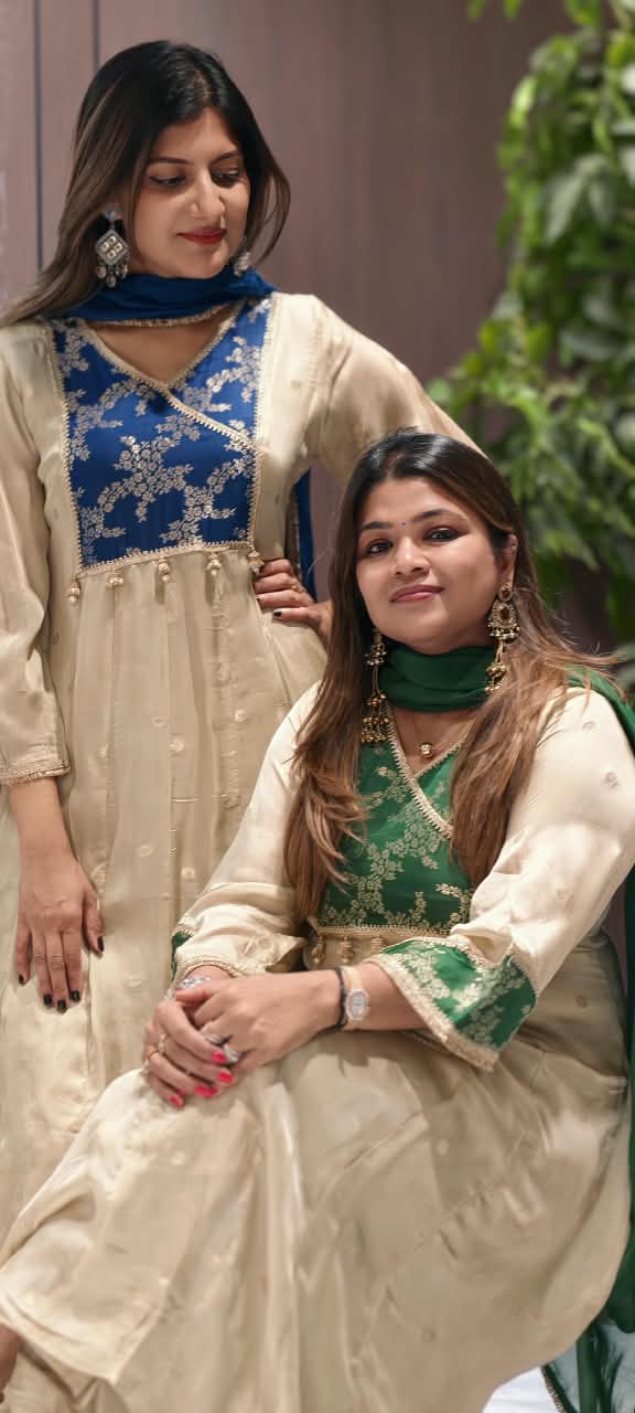 Brocade Touch Floral Vine Yoke Latkan Accent Anarkali Full Suit Set With Dupatta- 16361
