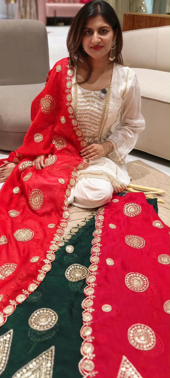 Bright Dupatta with Traditional Circular & Paisley Motif Embroidery- 16392