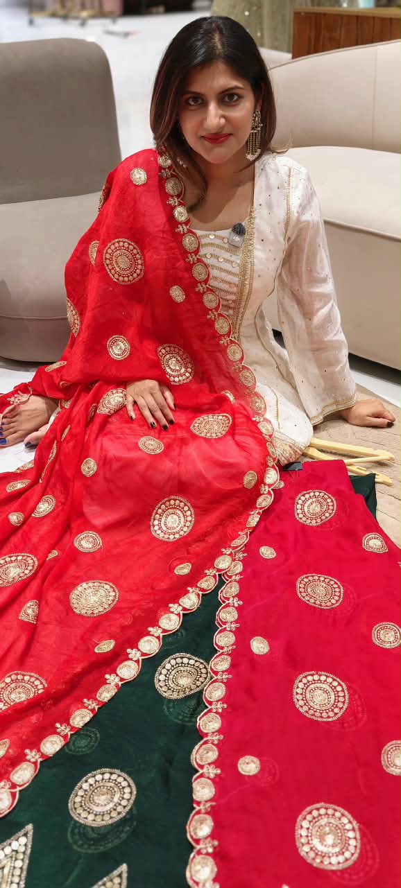 Bright Dupatta with Traditional Circular & Paisley Motif Embroidery- 16392