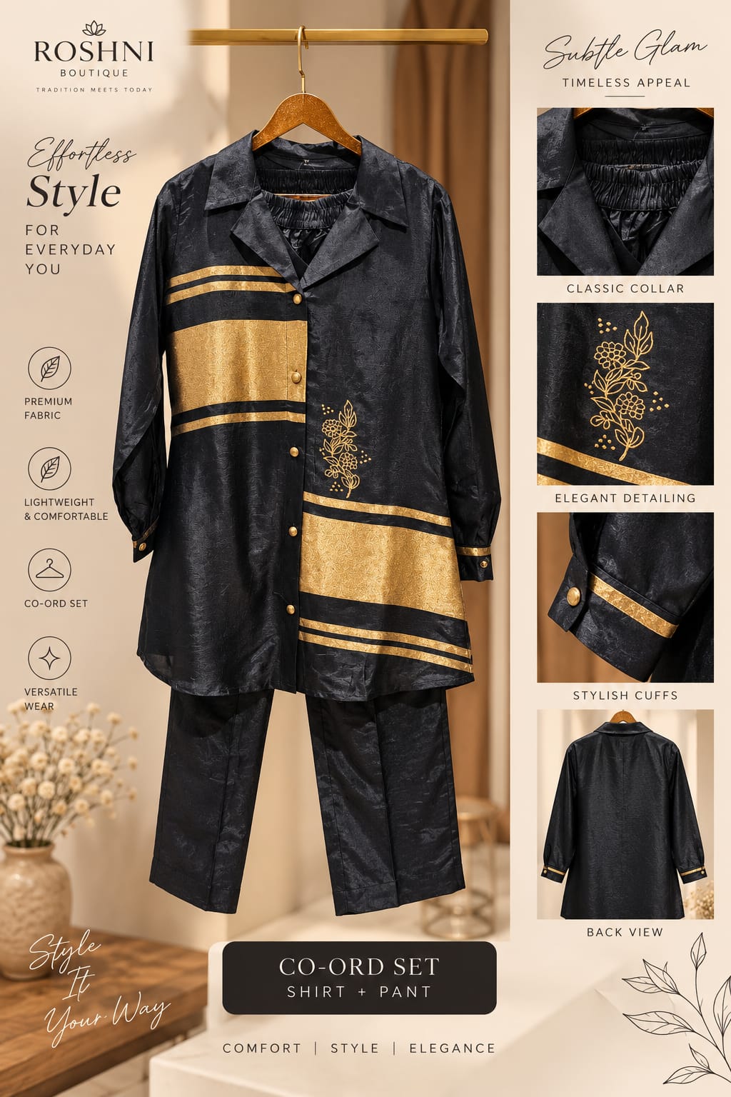 Zari Banarasi Touch Silk Fabric Stylish Matching Solid Color Co-Ord Set- 16403