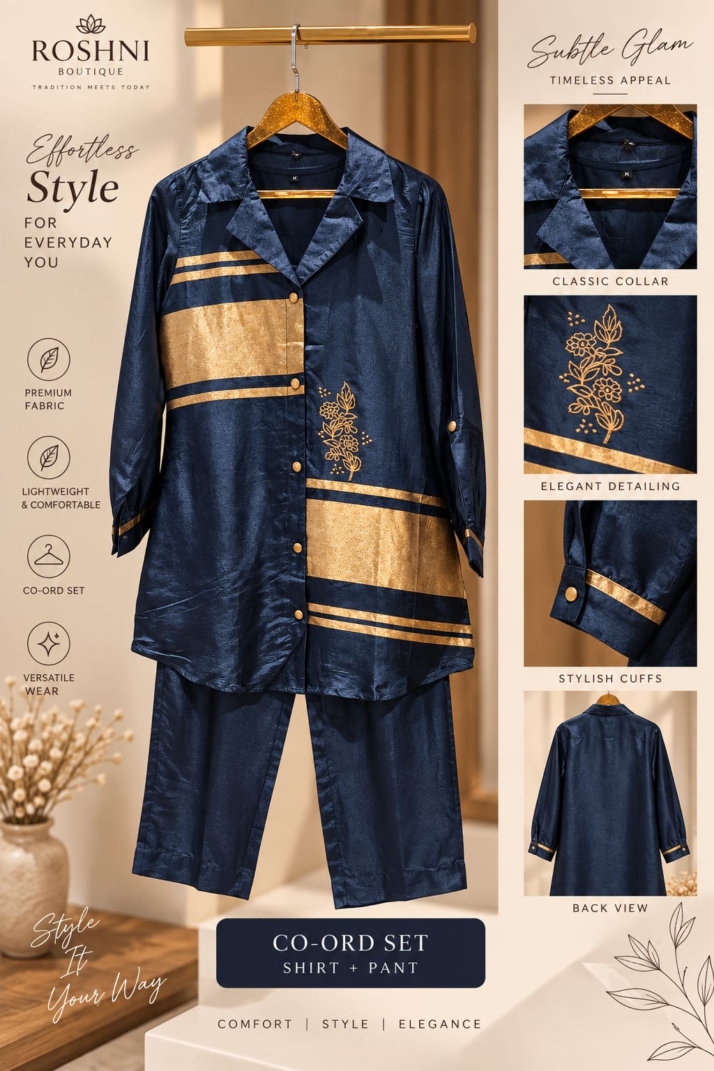Zari Banarasi Touch Silk Fabric Stylish Matching Solid Color Co-Ord Set- 16403