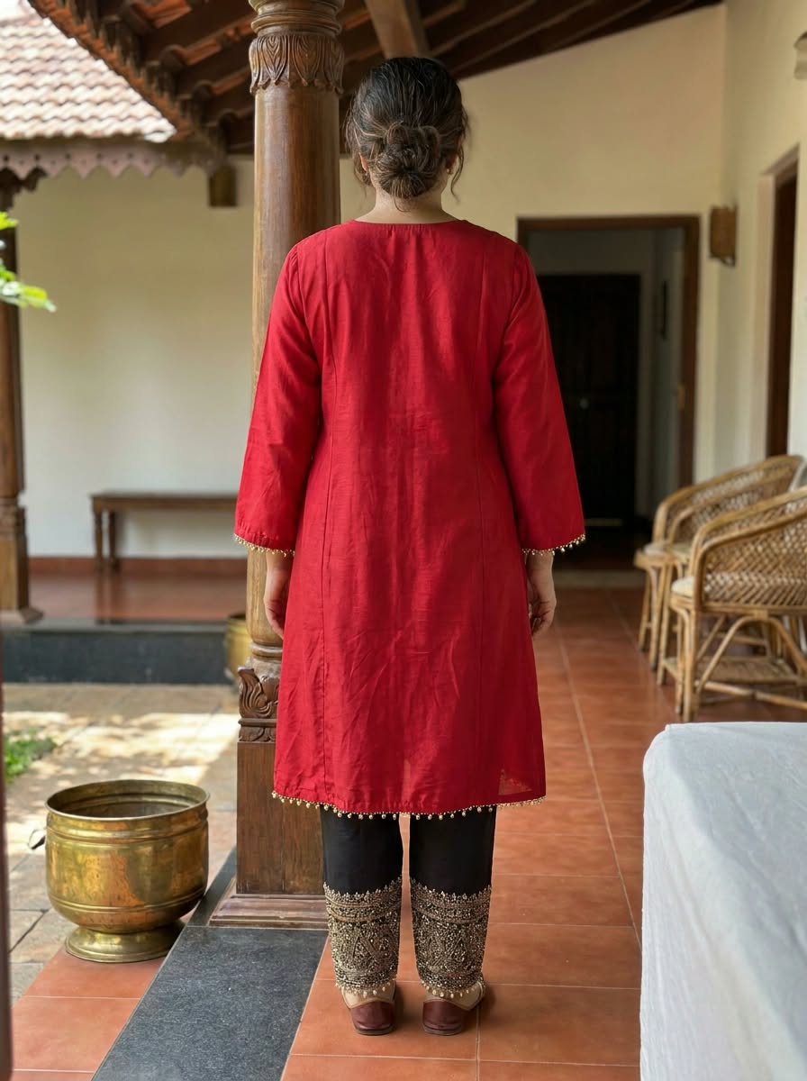 Subtle Mango Booti With Coin Motifs Side Panel Short Length Kurta With Contrasted Bottom Indo-Wear- 16435