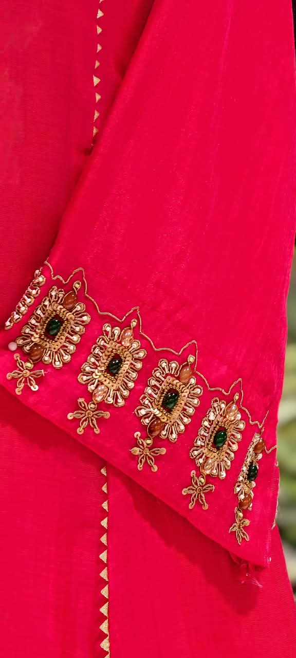 Jewel Blossom Stone Beaded Embroidered Work A-Line Lace Side Panel A-Line Full Suit Set With Dupatta- 16436