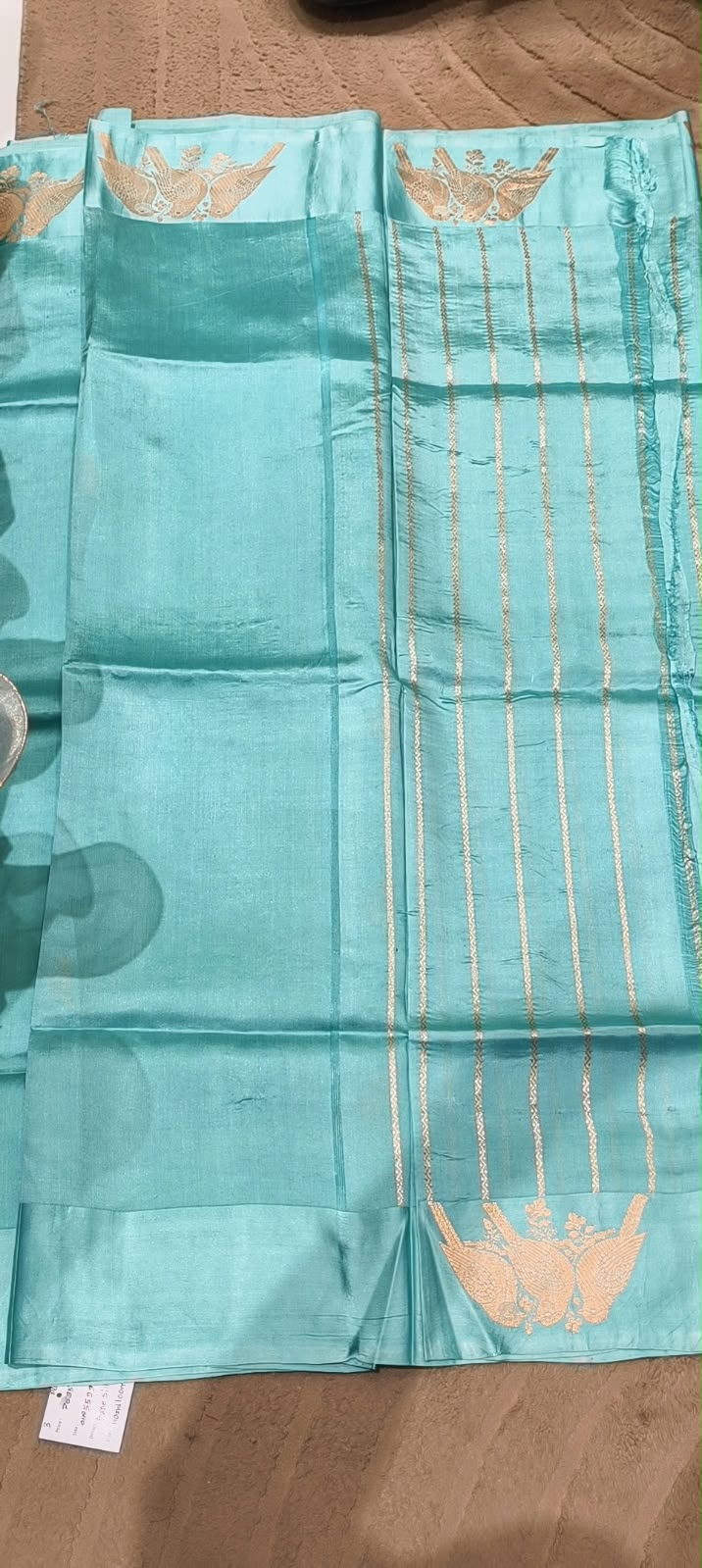 Pure Banarasi Katan Silk Unstitched Saree with Golden Royal Chariot & Bird Motifs- 16544