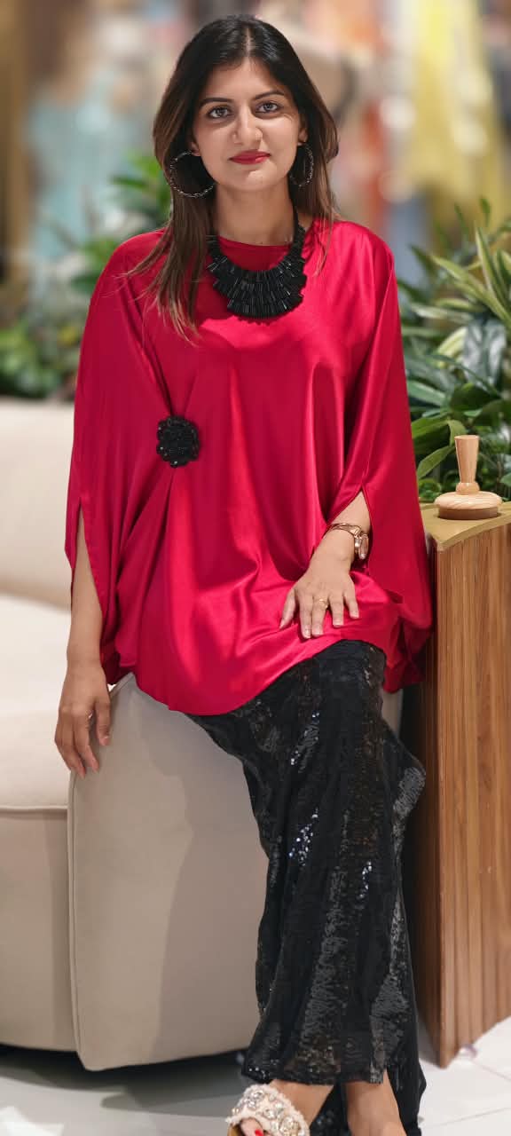 Glamrous Party Friendly Indo-Wear Vibrant Upper With Glittely Straight Fit Skirt & Stunning Neckpiece- 16255
