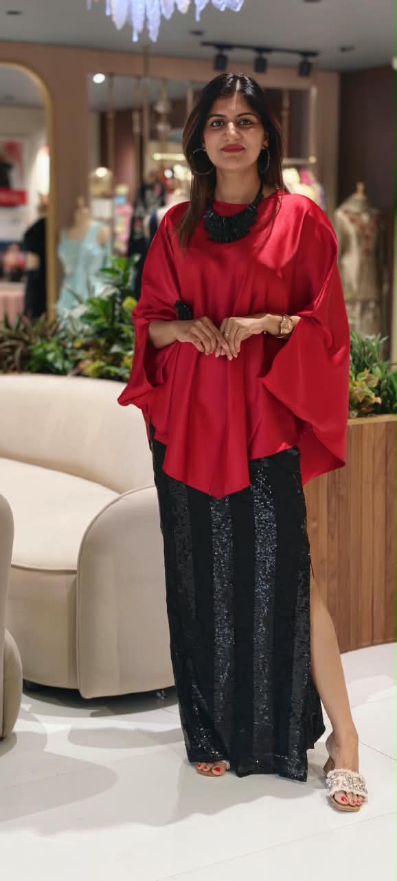 Glamrous Party Friendly Indo-Wear Vibrant Upper With Glittely Straight Fit Skirt & Stunning Neckpiece- 16255