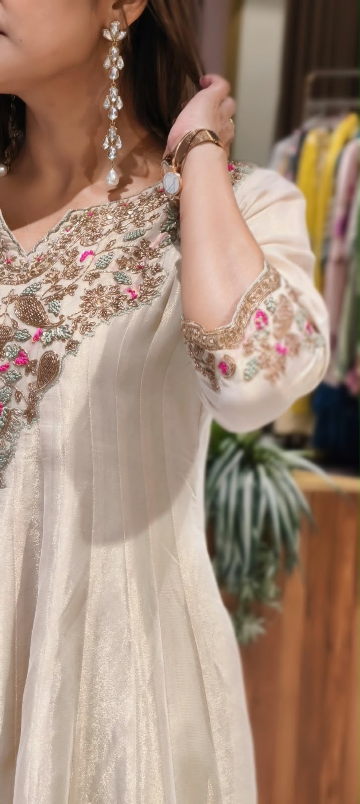Opulent Tissue Silk Anarkali Suit with Multi-Color Zardozi and Pink Floral Embroidery- 16586