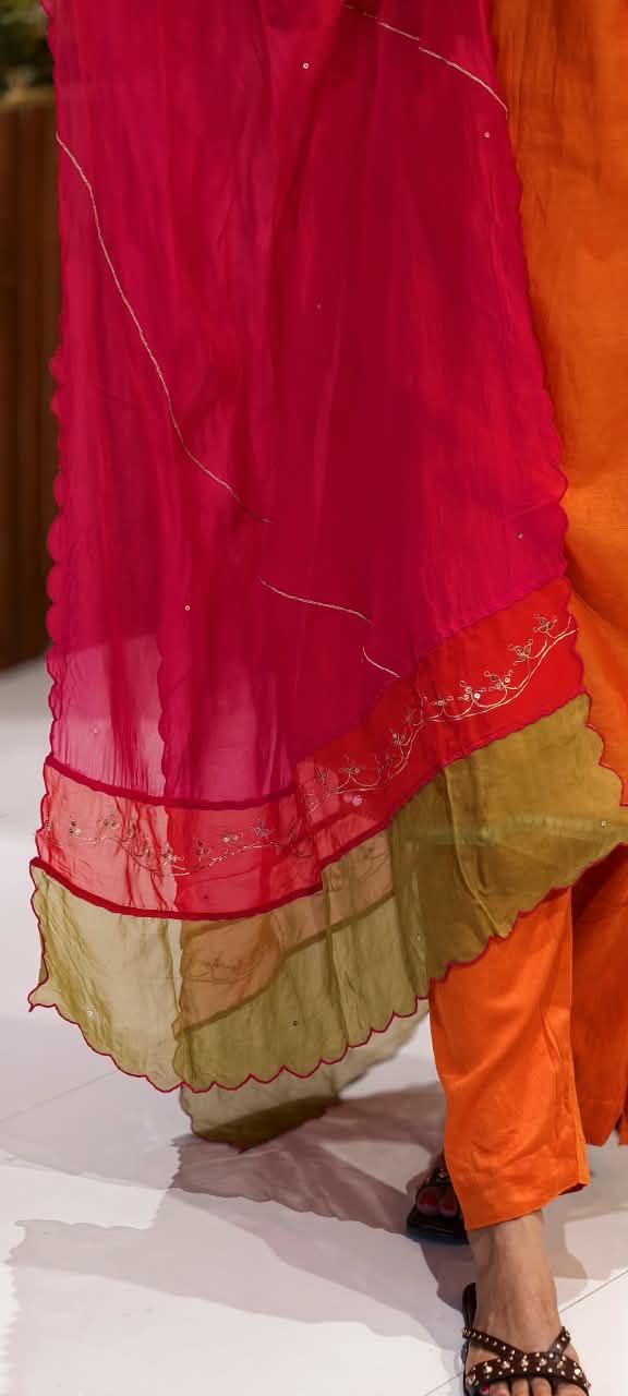 Delicate Sequin Embroidery Touch Vibrant Multi Color A-Line Mul-Chanderi Full Suit Set With Dupatta- 16639