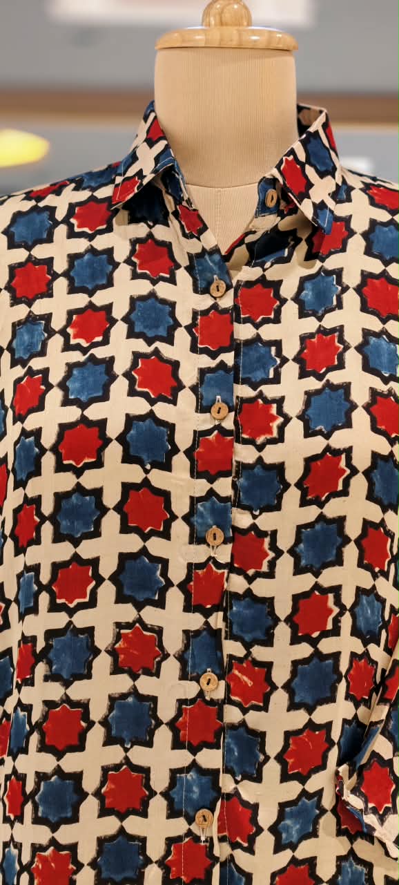 Modal Satin Multi Printed Ajrakh Flowy Regular Shirts 16653