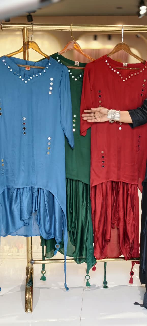 Real Mirror Solid Shade Gajji Silk Indo-Western High-Low Kurta with Dhoti Style Skirt- 16663