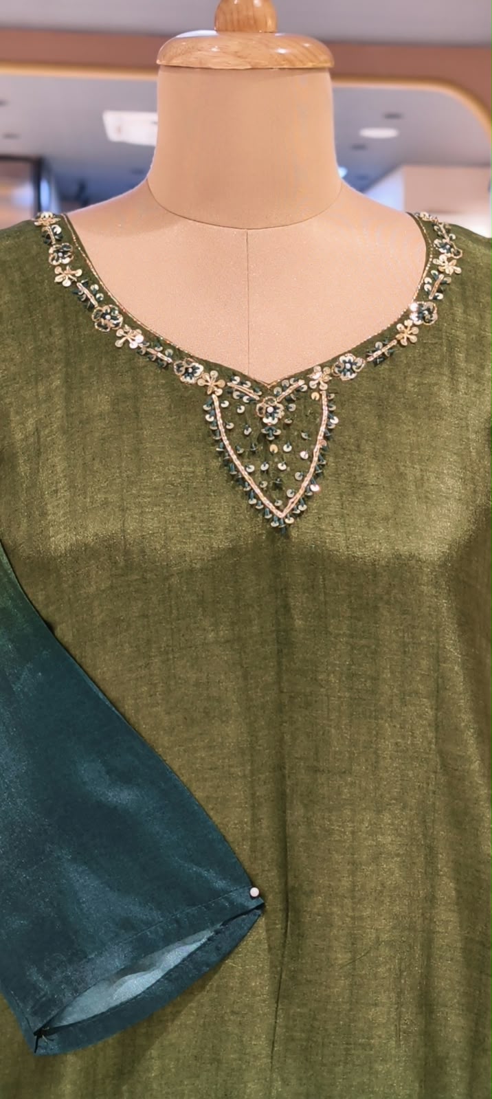 Dual Tone Minimal Embroidery Golden Outlines Russian Silk Full Suit Set With Dupatta- 16715