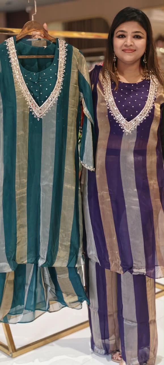 Elegant Yoke-Line Embroidered Outer Kurta With Matching Bustier & Loose Bottom- 16743