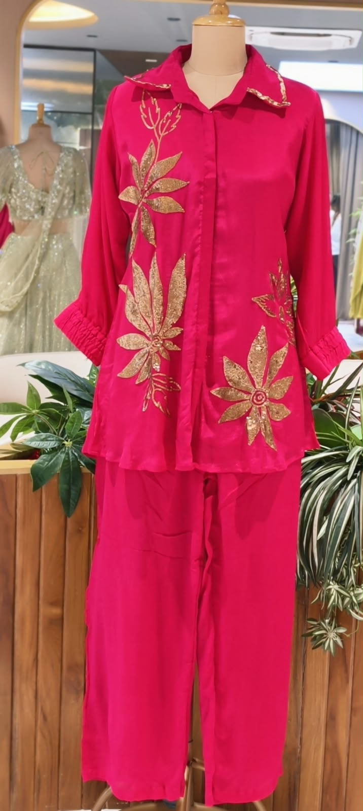Designer Sequence Leaf Inspired Embroidered Chinon Stylish Co-Ord Set- 16753