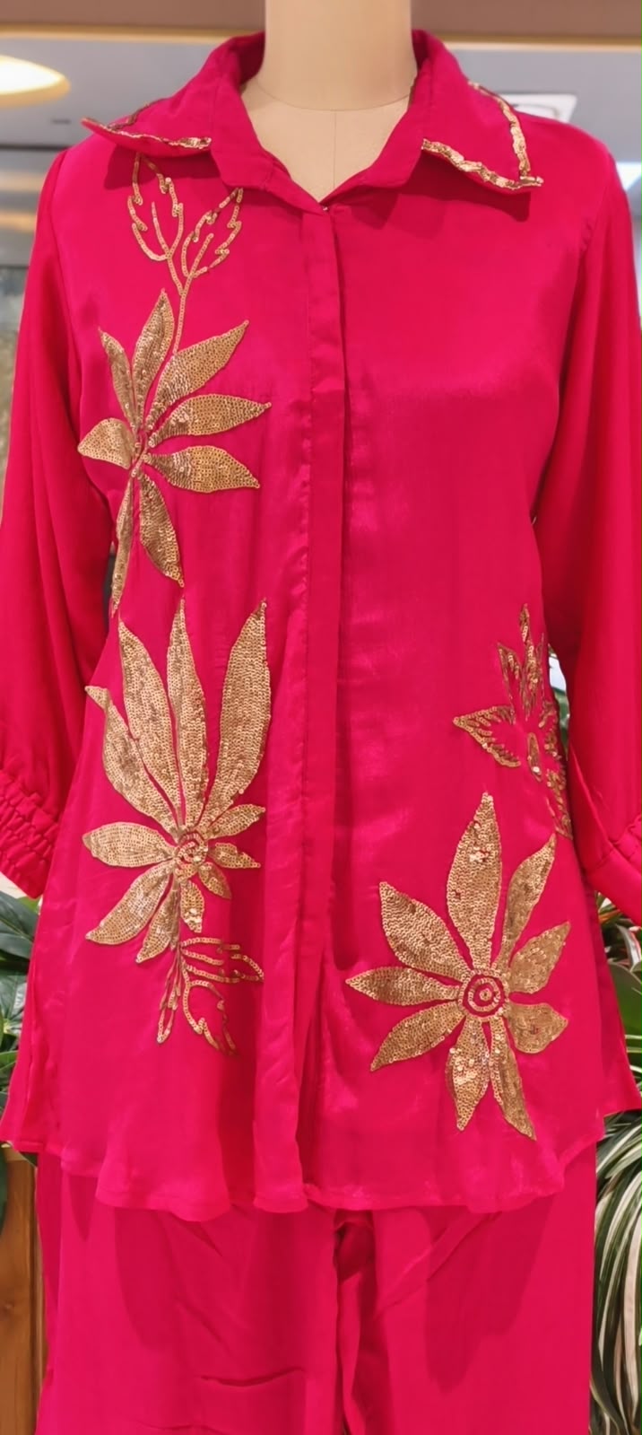 Designer Sequence Leaf Inspired Embroidered Chinon Stylish Co-Ord Set- 16753