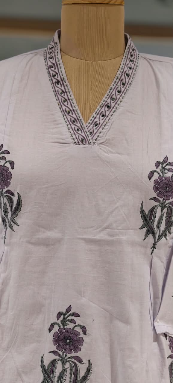 Elegant Lavender Cotton Floral Printed Aline Full Suit Set with Matching Dupatta- 16794
