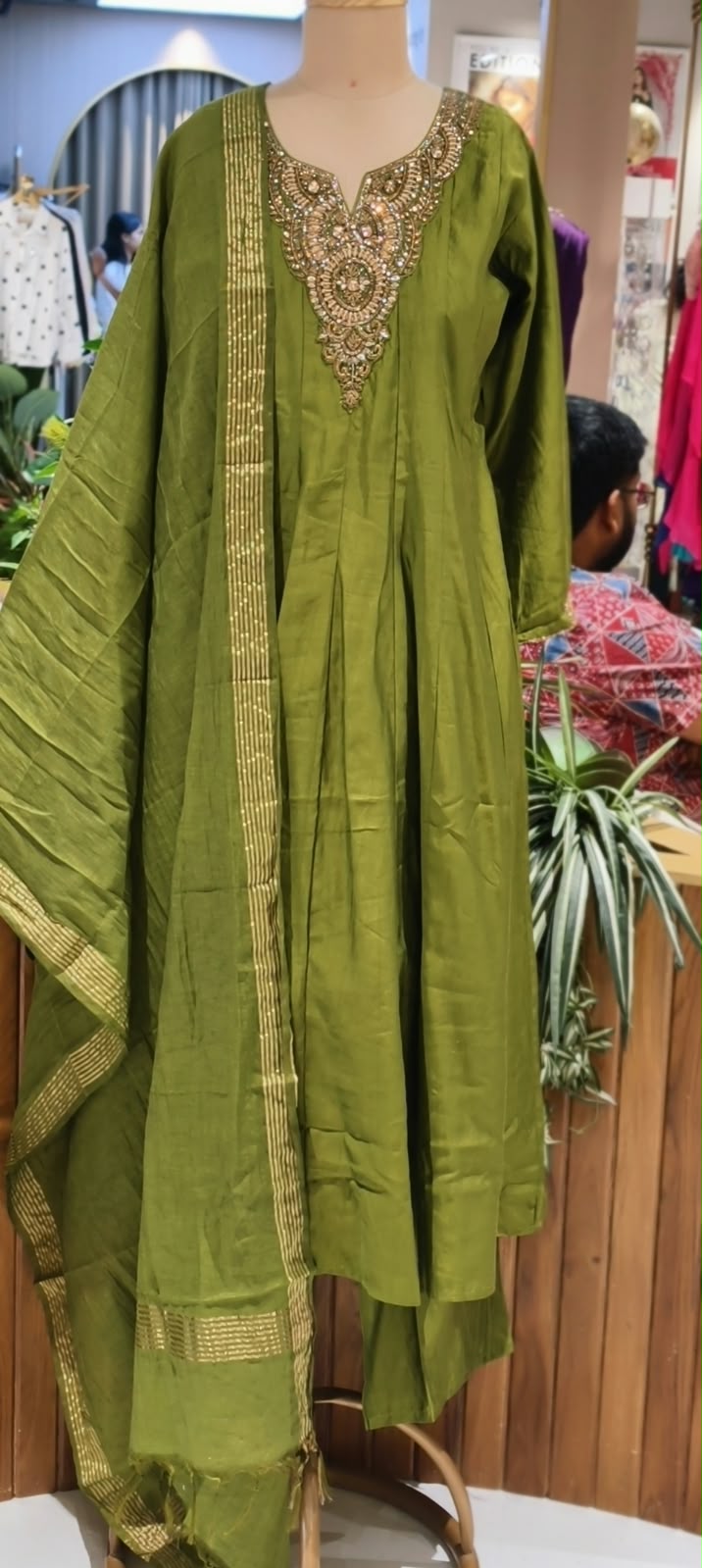 Elegant Noor Golden Embroidery Neckline Surat Mul-Chanderi Panel Anarkali Full Suit Set with Dupatta- 16920,16921