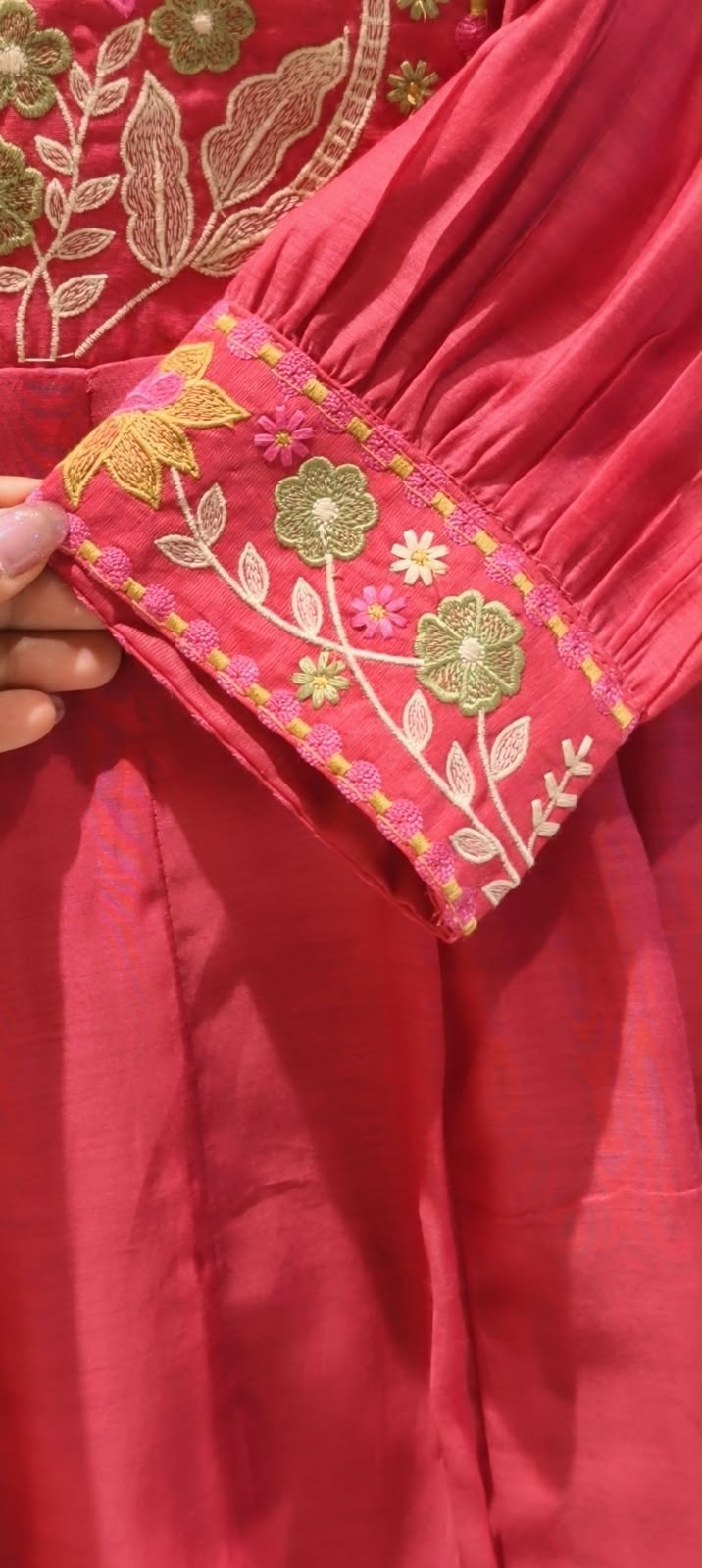 Graceful Floral Threadwork Over Yoke & Sleeve Surat Mul-Chanderi A-Line Full Suit Set with Dupatta- 16897