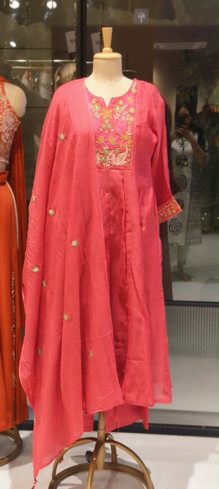 Graceful Floral Threadwork Over Yoke & Sleeve Surat Mul-Chanderi A-Line Full Suit Set with Dupatta- 16897