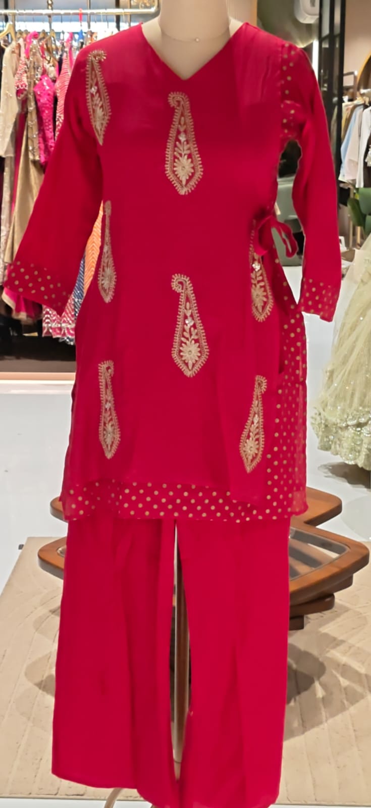 Pyramid Mango Buti Embroidered Overlay Side Knotted Kurta With Matching Bottom Set- 16937