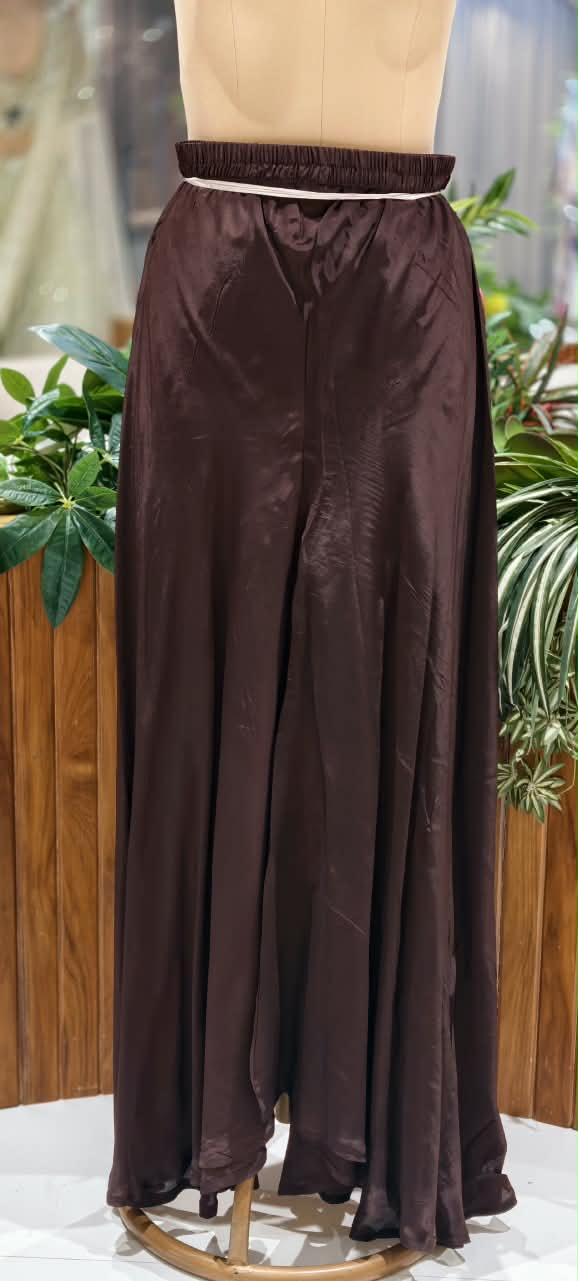 Pure Crepe Flare Embroidered Yoke Short Top Flare Palazzo Full Suit Set 16995