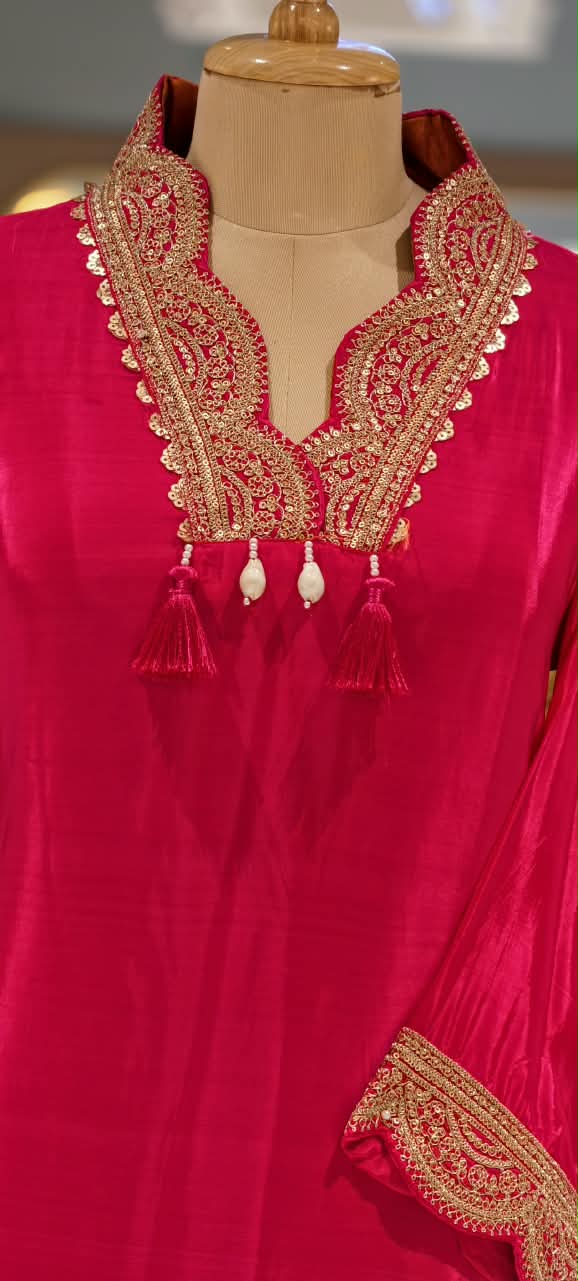 Pure crepe Broad Lace Aline solid Shade Full suit with Shaded Organza Dupatta 16996