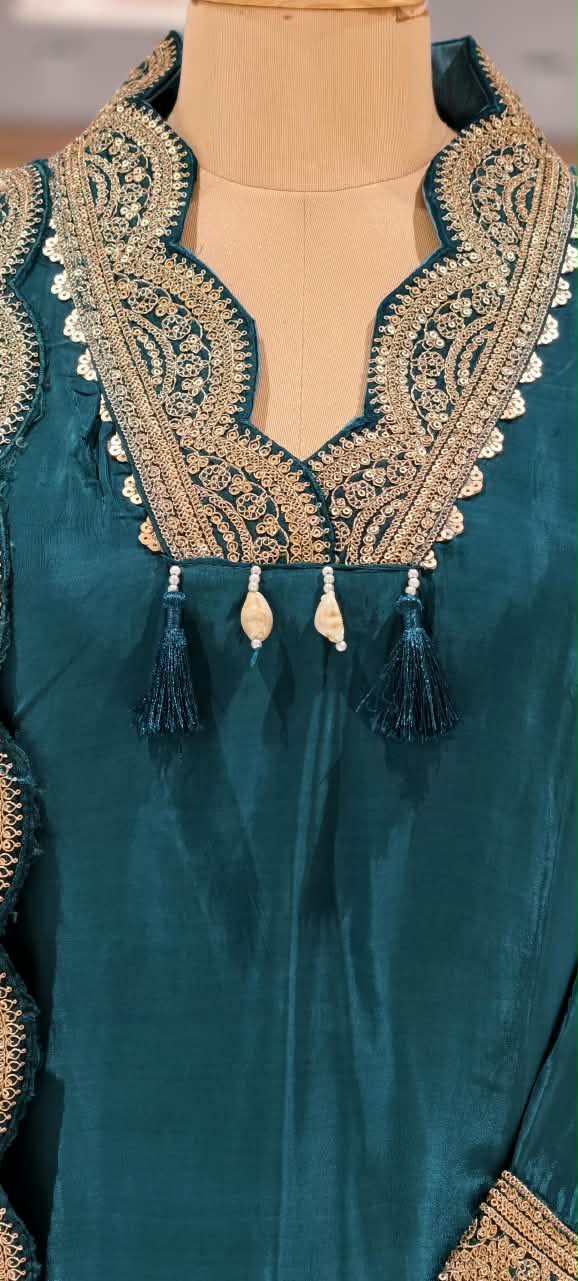Pure crepe Broad Lace Aline solid Shade Full suit with Shaded Organza Dupatta 16996