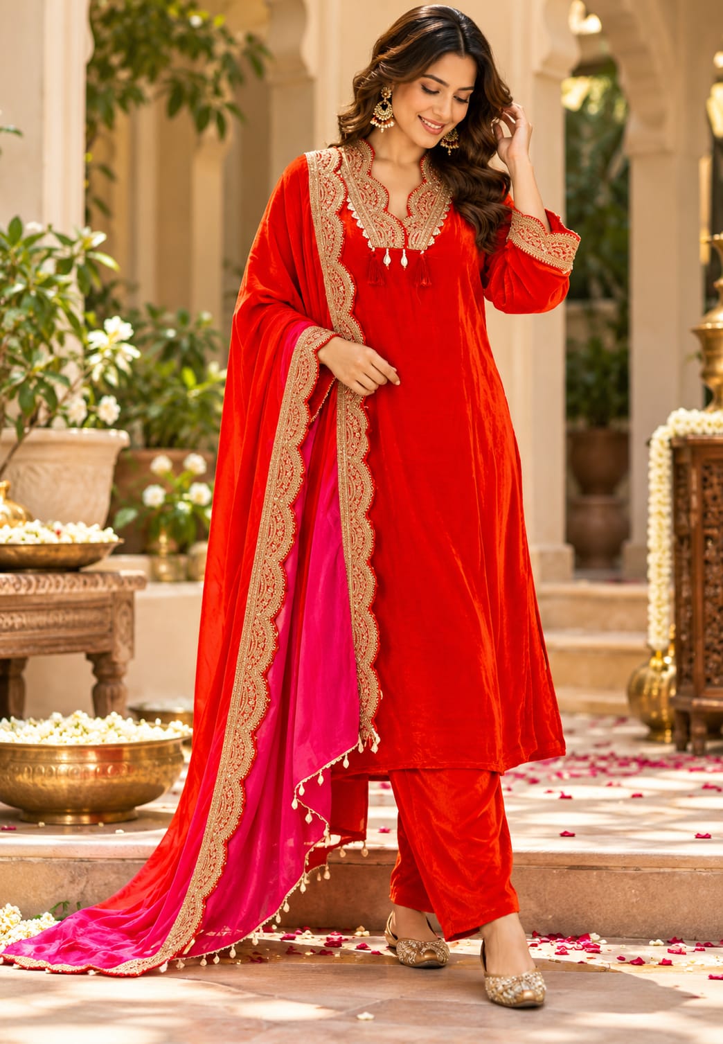 Pure crepe Broad Lace Aline solid Shade Full suit with Shaded Organza Dupatta 16996