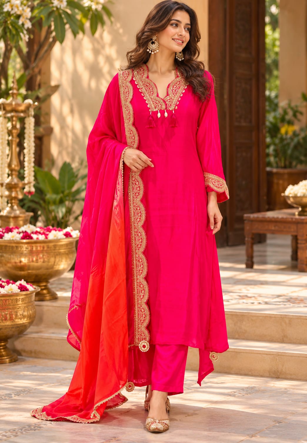 Pure crepe Broad Lace Aline solid Shade Full suit with Shaded Organza Dupatta 16996