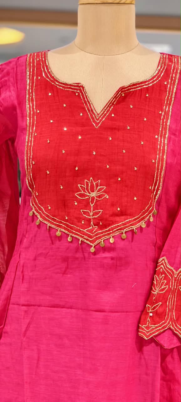 Pure Mul Chanderi Silk Embroidered Full Suit Set with Dupatta -16779