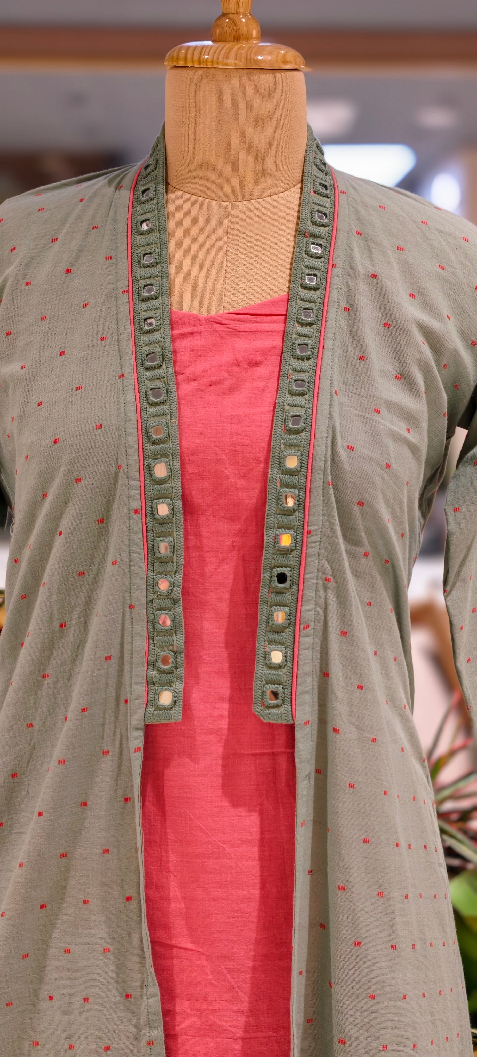 Elegant 3-Piece Layered Kurta Set with Inner, Pants & Embellished Shrug In Cotton Fabric-14193 RB178