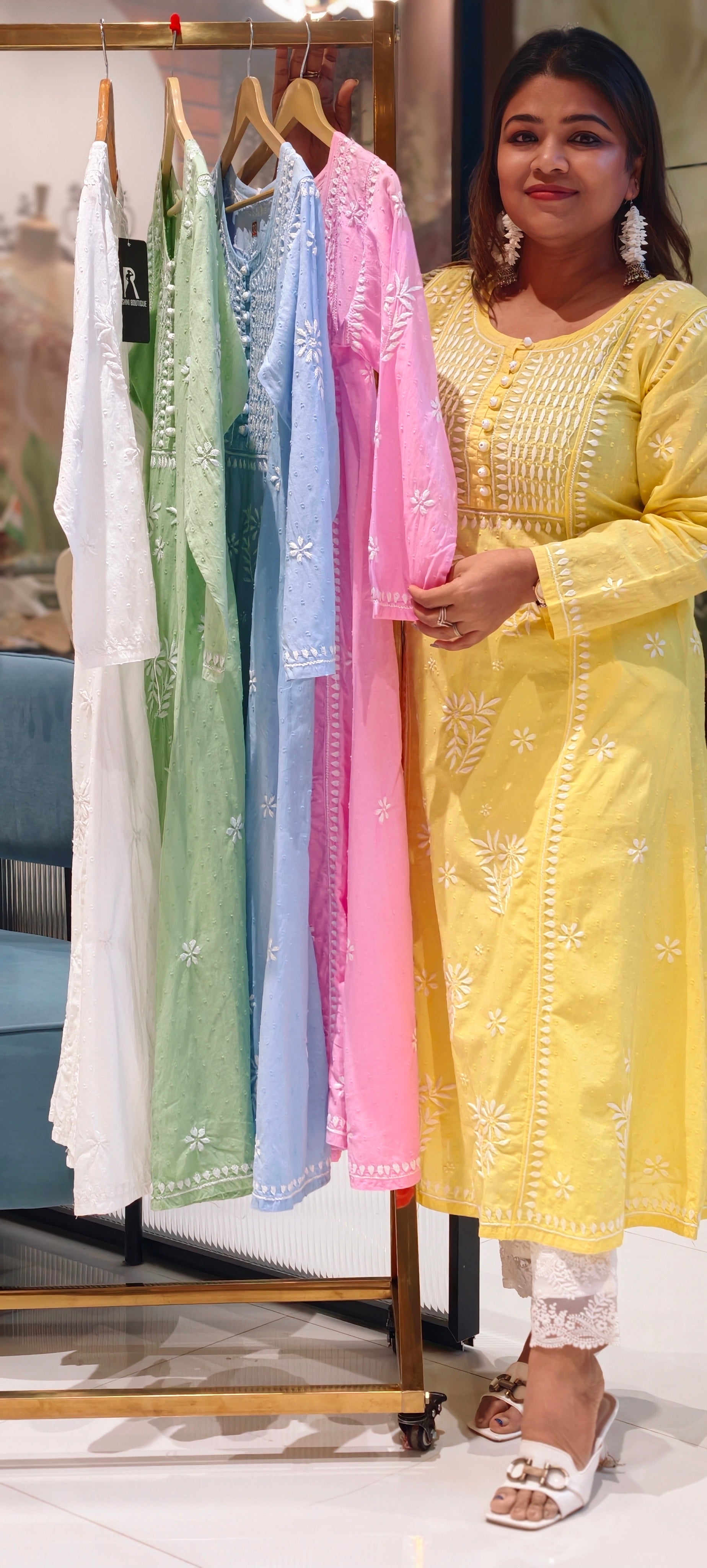 Beautiful Summer Shades Mul Cotton Chikankari Aline Kurti With Embroidered - 13950