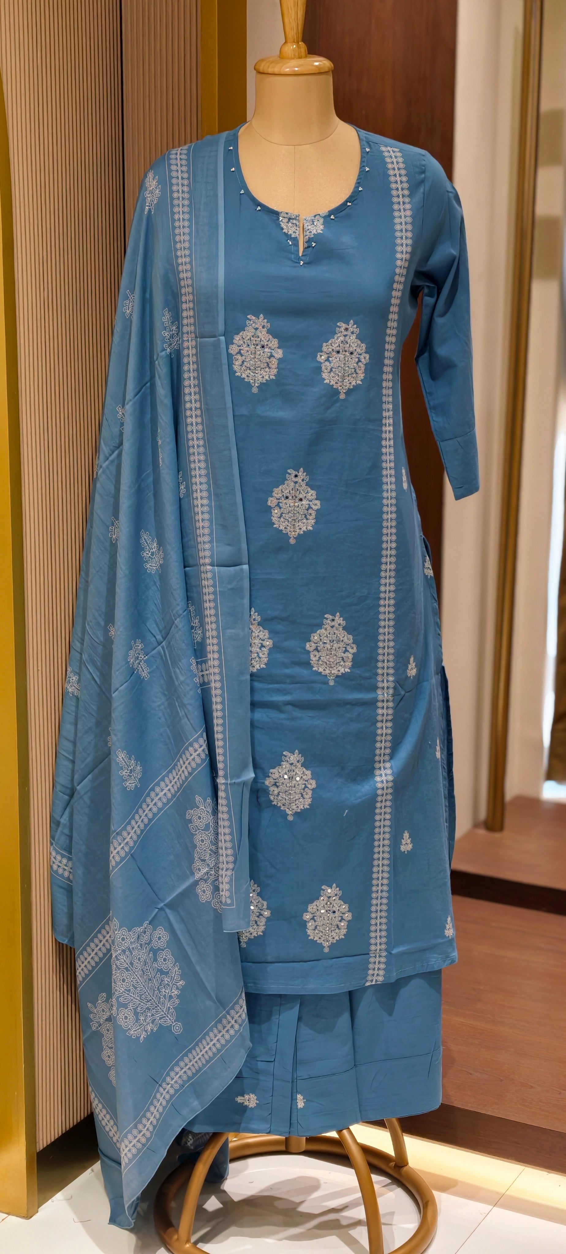 Elegant Cotton Full Suit Set with Embroidery Kurta with Bottom And Dupatta Lean Fit-14153 RB185