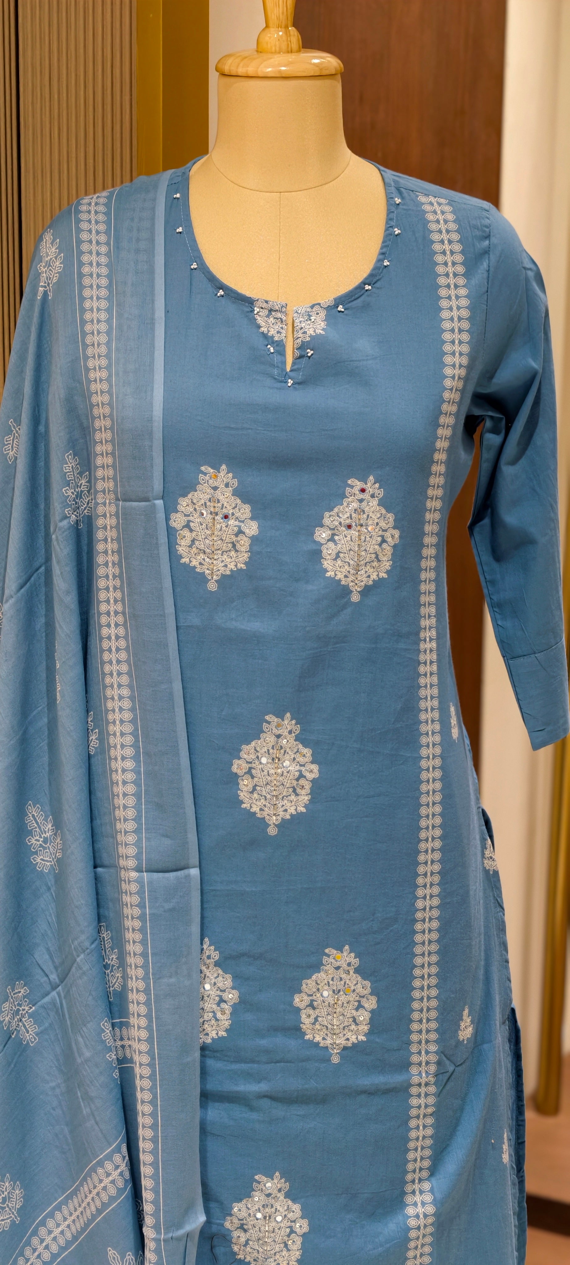 Elegant Cotton Full Suit Set with Embroidery Kurta with Bottom And Dupatta Lean Fit-14153 RB185
