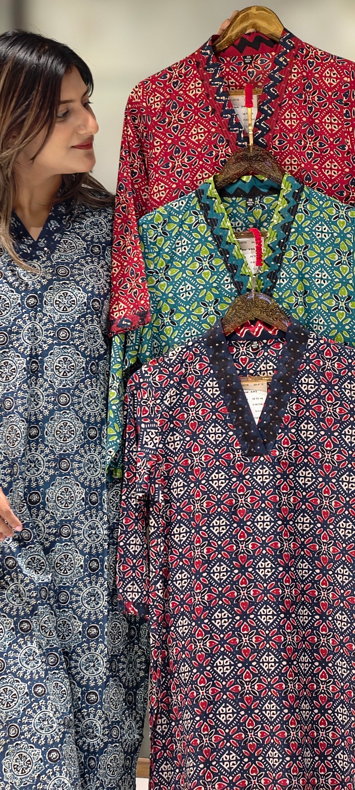 Soft Cotton Small Block Prints V-Neck Only Kurti-15875