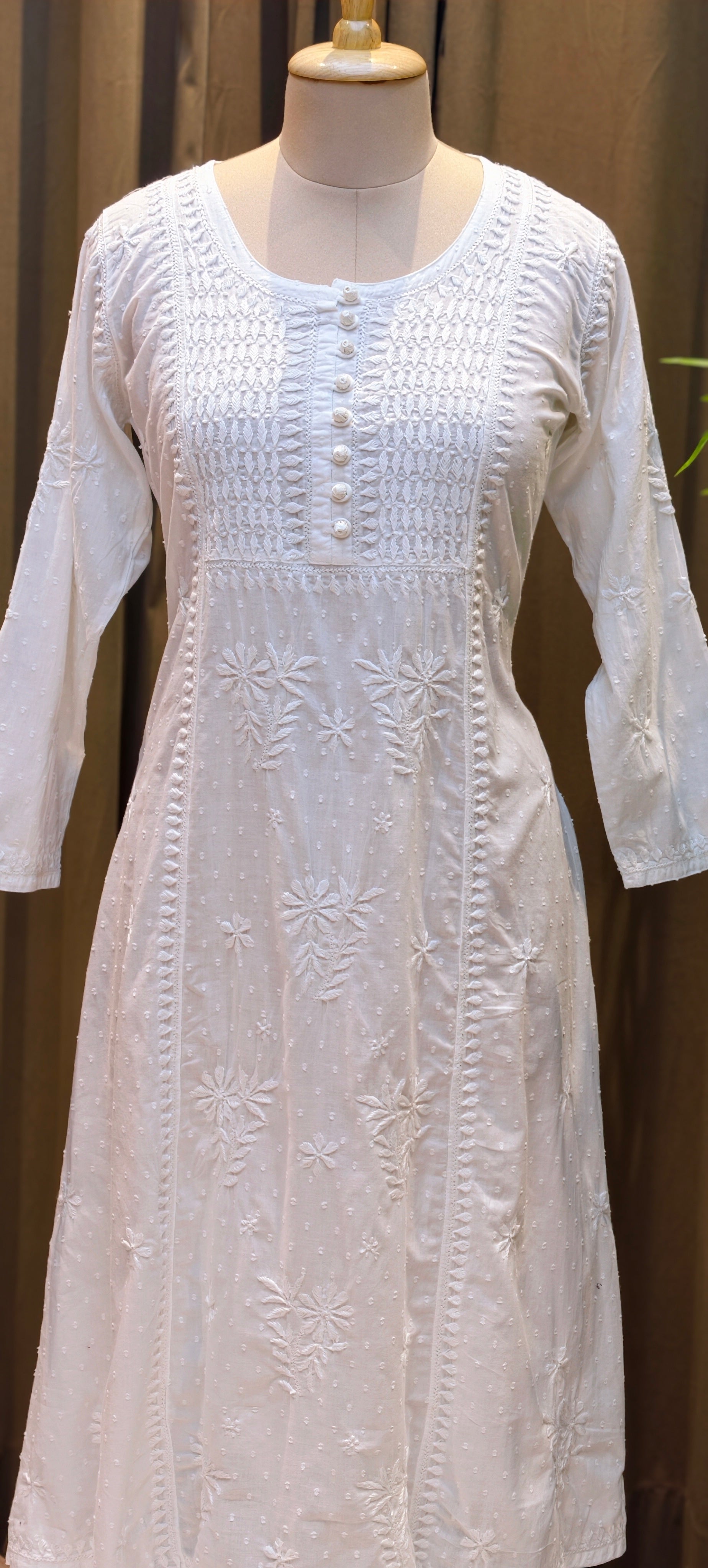 Beautiful Summer Shades Mul Cotton Chikankari Aline Kurti With Embroidered - 13950