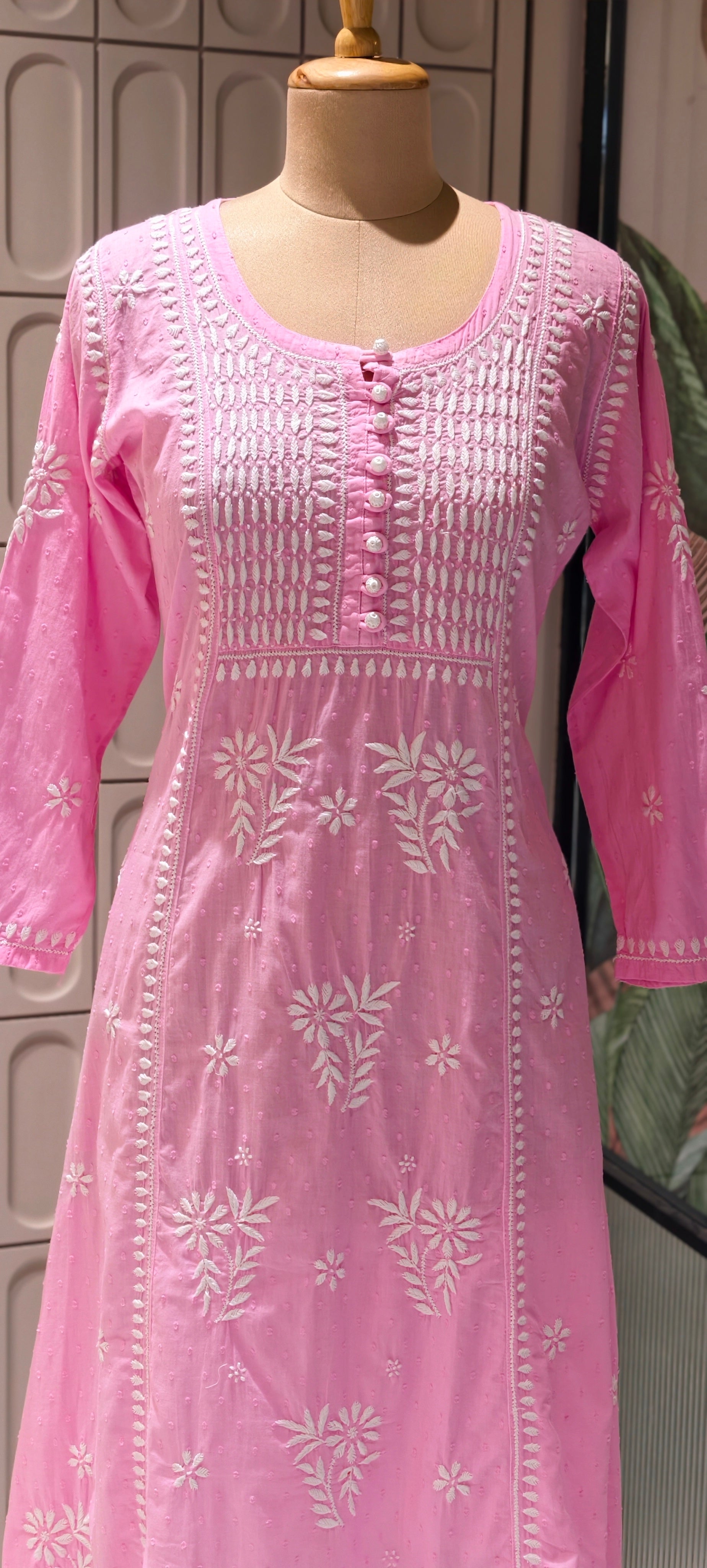 Beautiful Summer Shades Mul Cotton Chikankari Aline Kurti With Embroidered - 13950