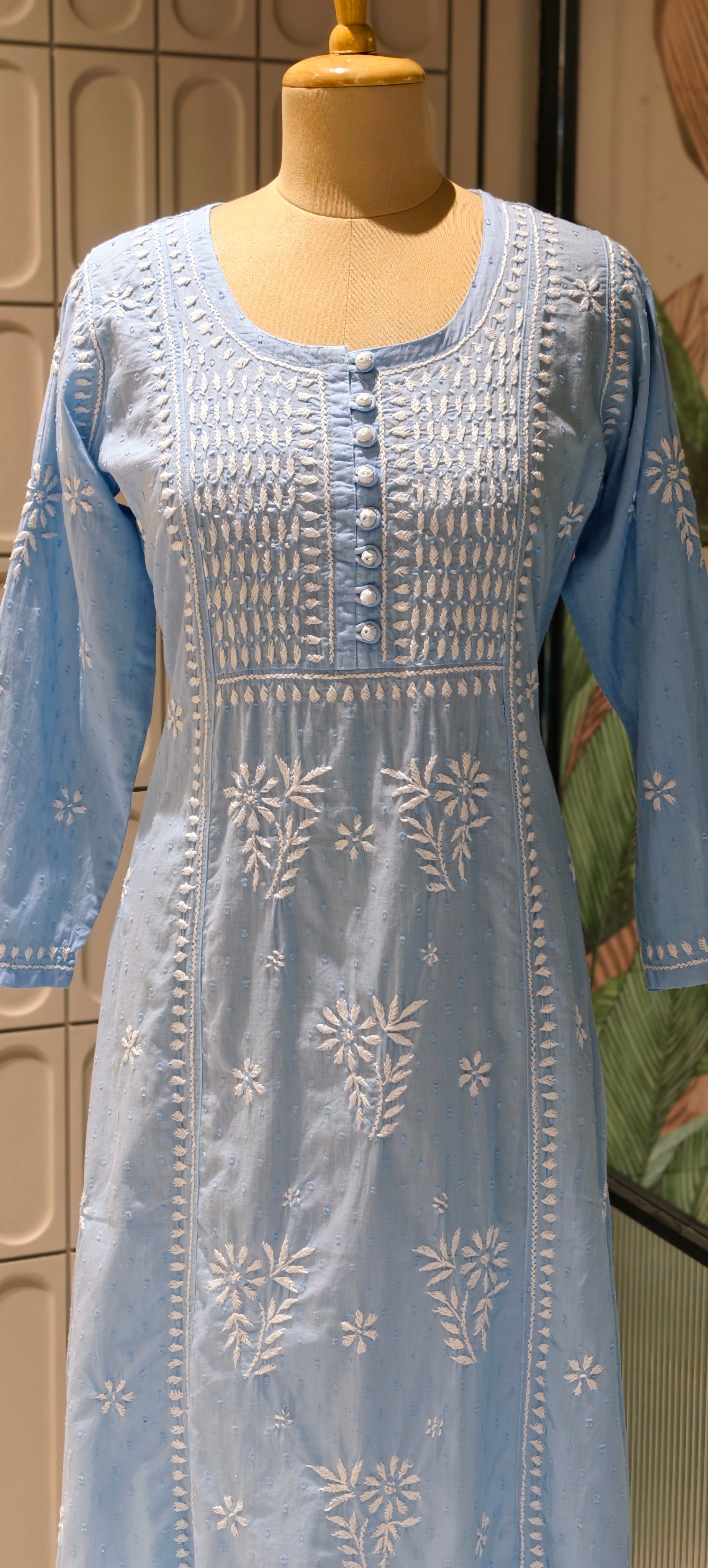 Beautiful Summer Shades Mul Cotton Chikankari Aline Kurti With Embroidered - 13950