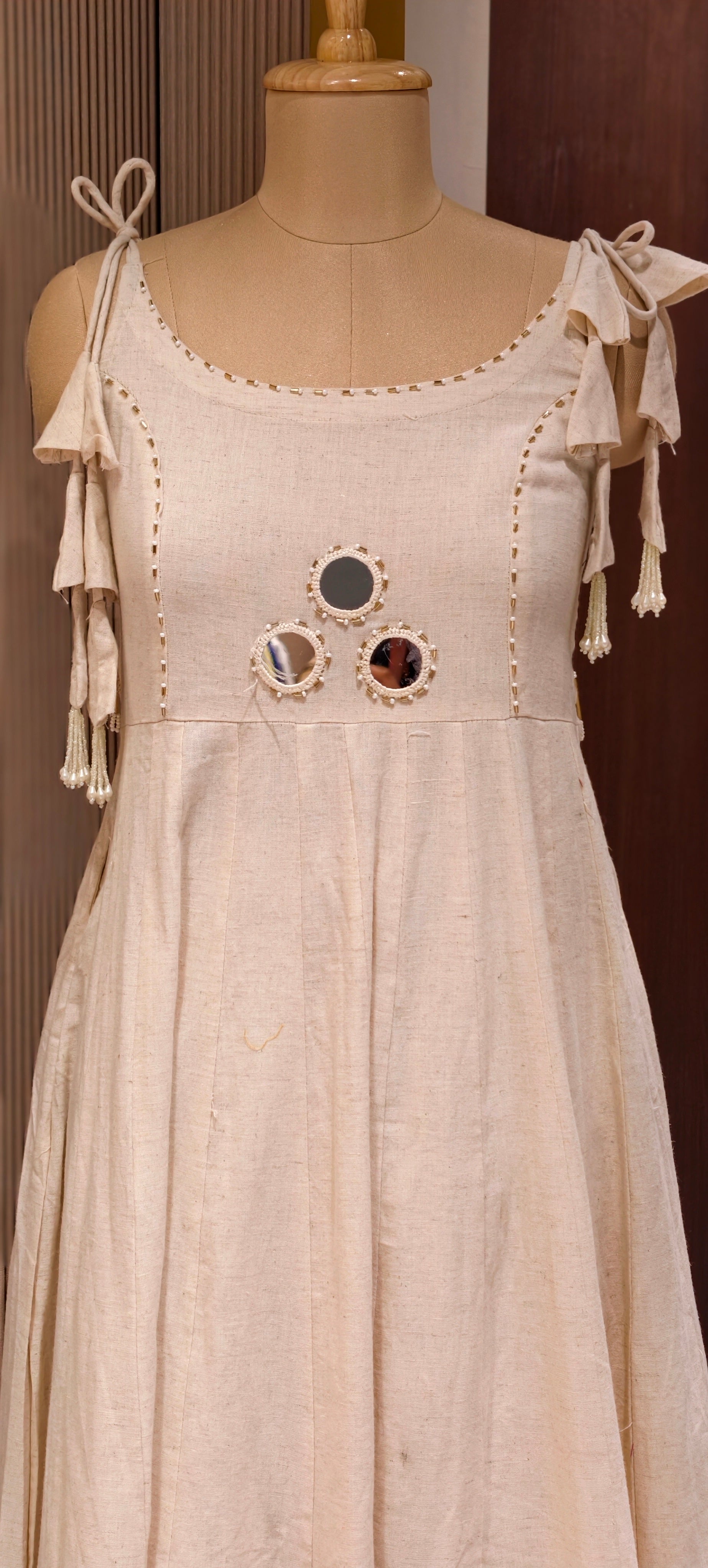 Elegant Handloom Cotton Noodle Strap Kurta Set with Mirror Detailing With Loose Pants-14185 RB170