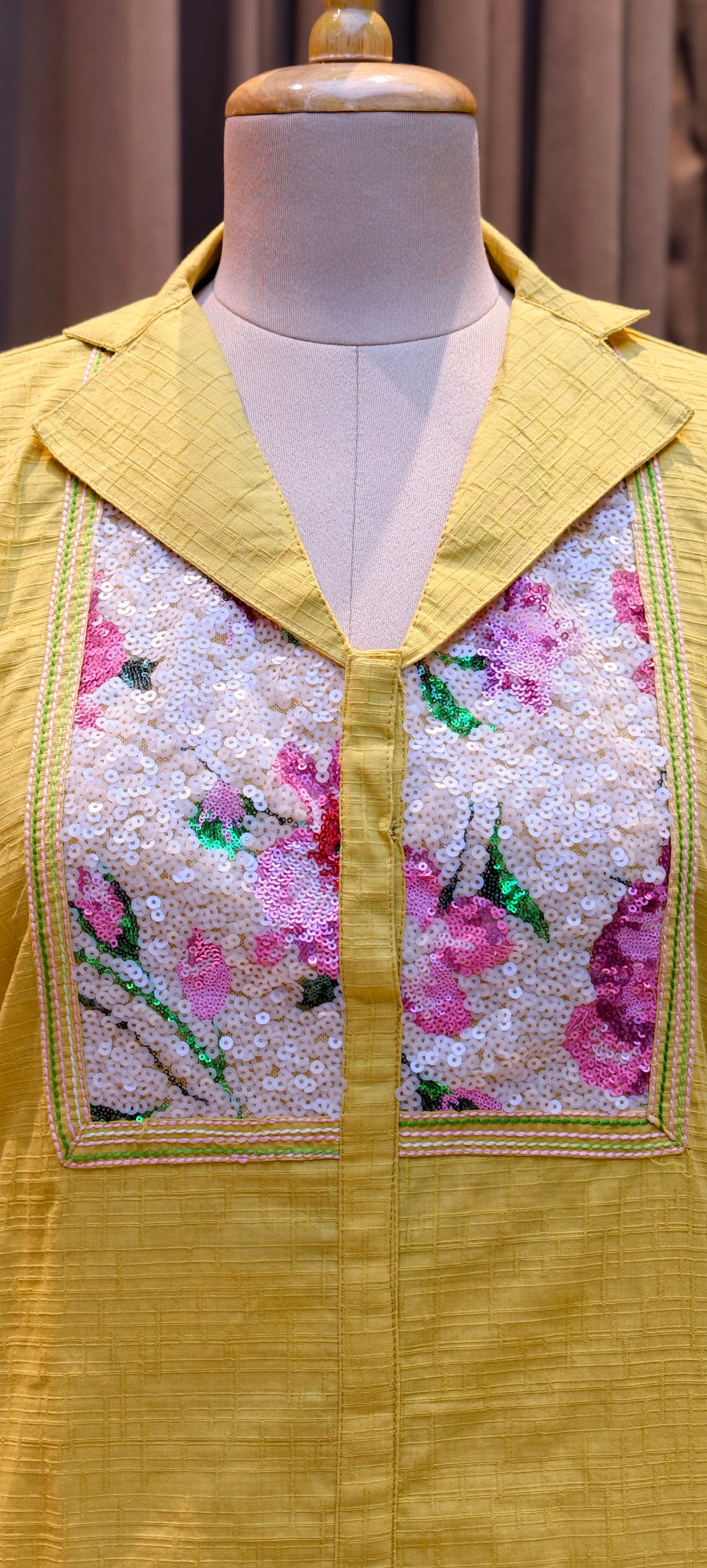 Beautiful Premium Cotton kurta pant set floral printed and embellished front panel-13932