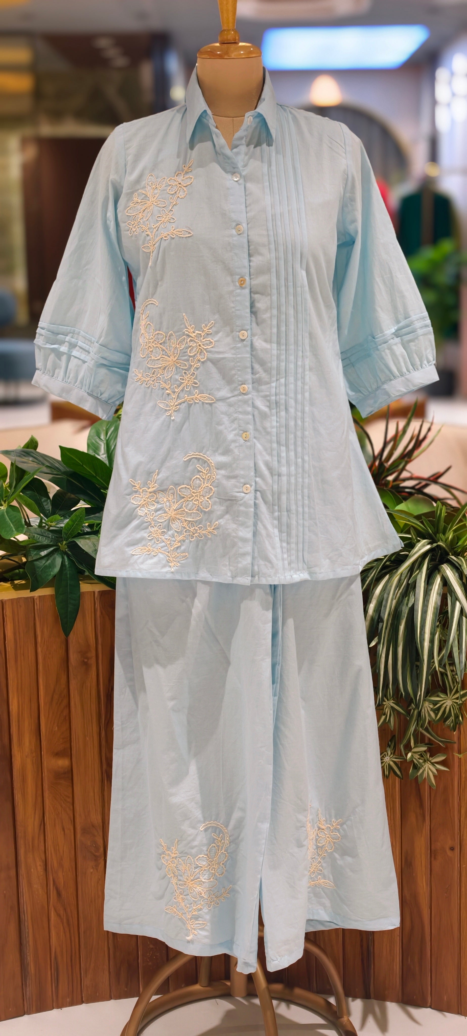 Summer Style Light shade Cotton Collar Kurta Pant-13937