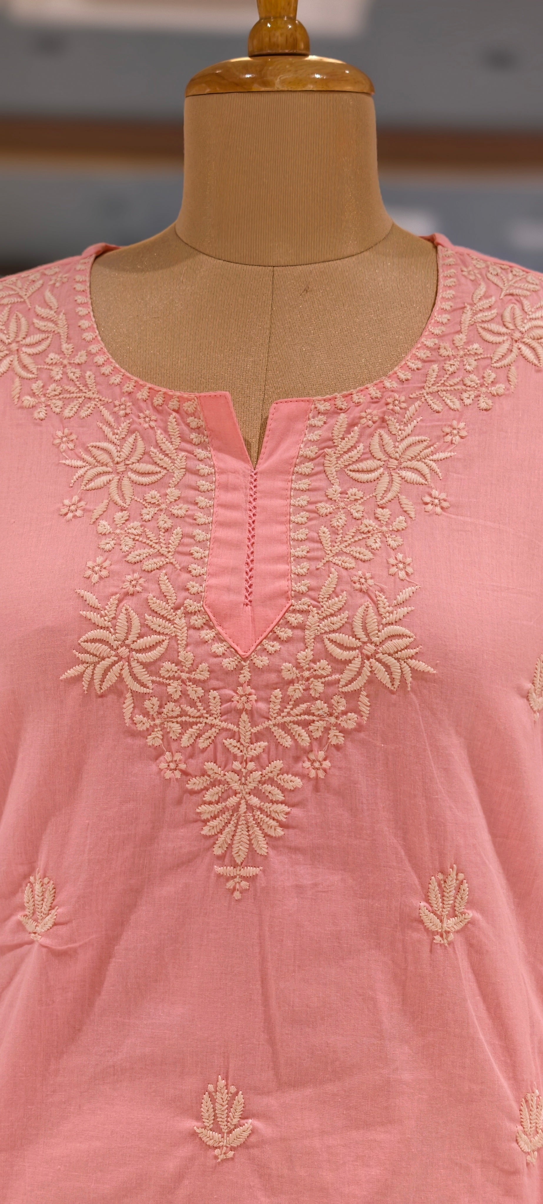 Floral Embroidered Round Neck Mul Cotton Short Kurti Top-13945 RB309