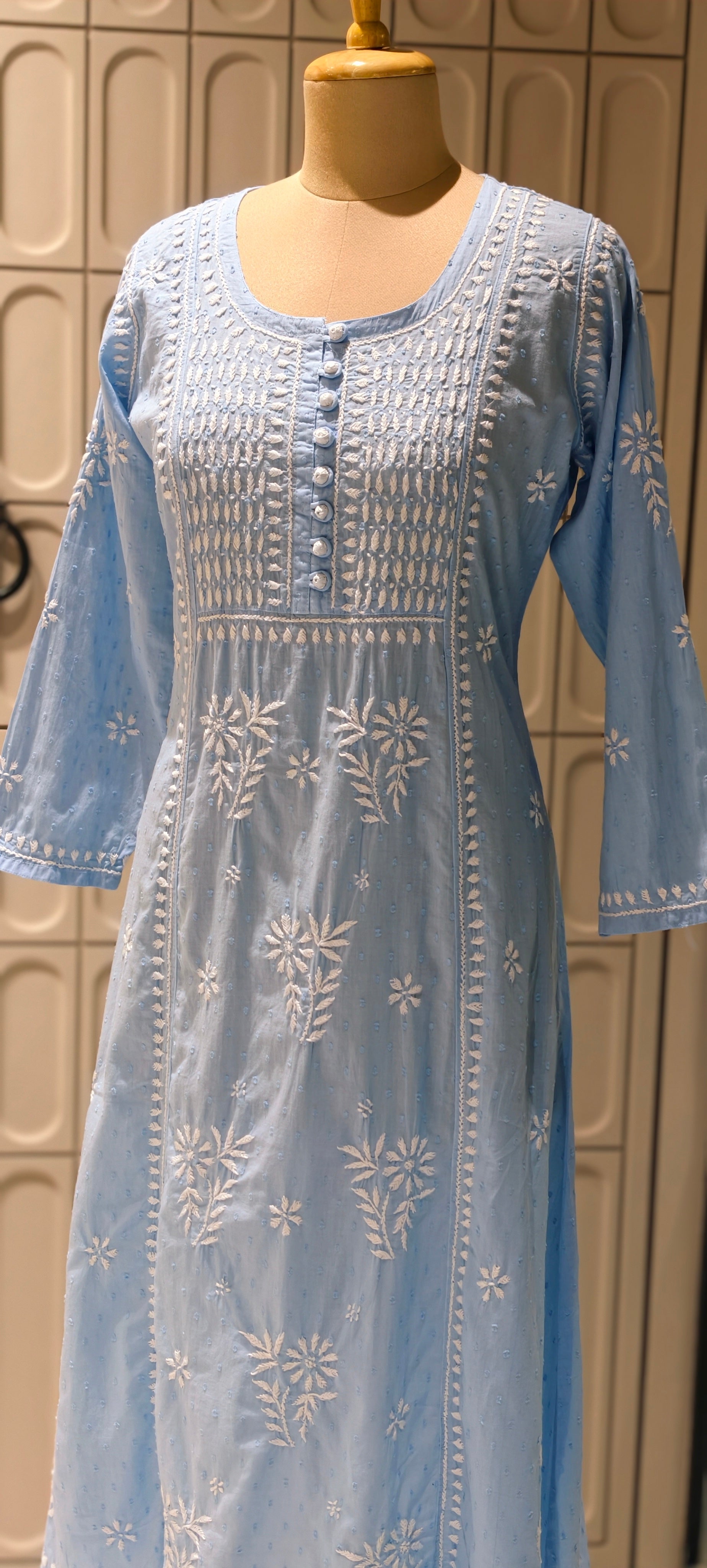 Beautiful Summer Shades Mul Cotton Chikankari Aline Kurti With Embroidered - 13950